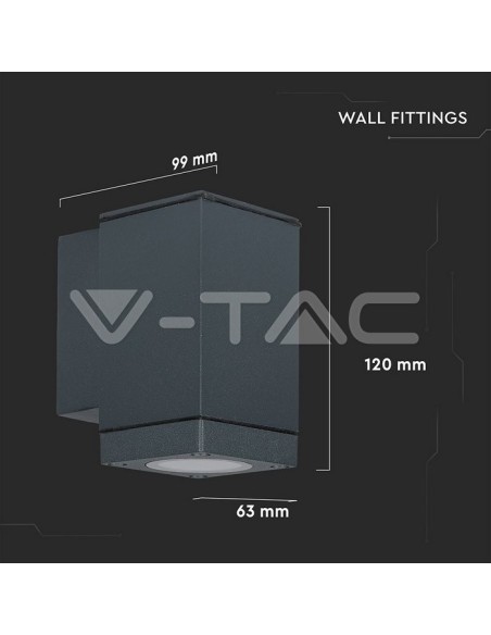 V-TAC VT-841 8626 LED Wall Lamp with GU10 Lower Light Beam Colour Dark Grey IP44