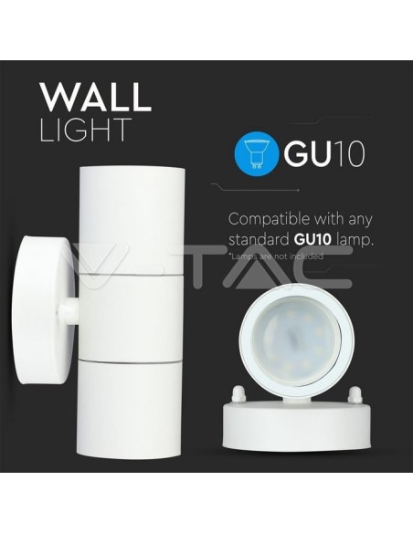 V-TAC VT-7622 7570 Portafaretto LED LED da Muro Rotondo 2 GU10 (Max 2*35W) Colore Bianco Opaco IP44