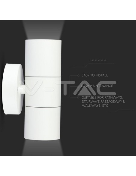 V-TAC VT-7622 7570 Applique murale ronde à LED 2 GU10 (Max 2*35W) IP44 Couleur blanc mat