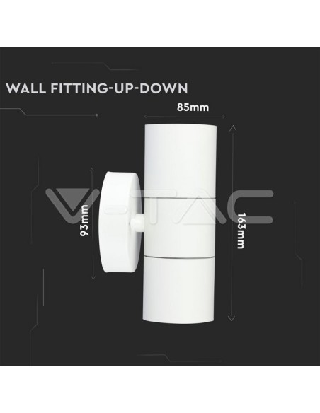 V-TAC VT-7622 7570 Ronde LED Wandlamp 2 GU10 (Max 2*35W) IP44 Mat Wit