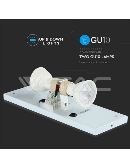 V-TAC VT-7662 7543 Portafaretto LED da Muro Quadrato 2 GU10 (Max 2*11W) Colore Bianco IP44