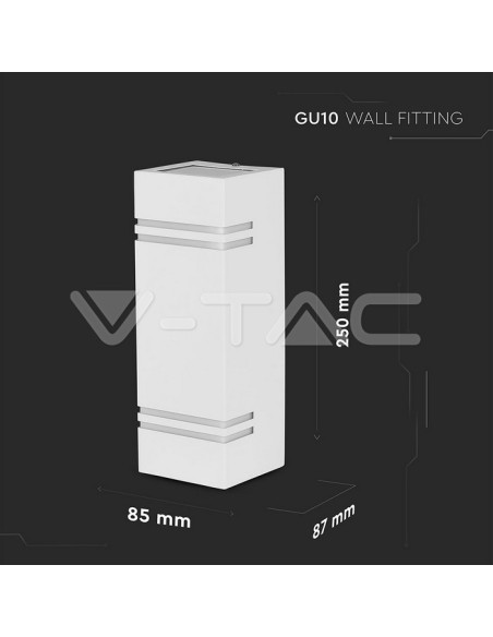 V-TAC VT-7662 7543 Aplique LED cuadrado 2 GU10 (Max 2*11W) Blanco IP44