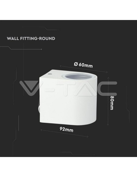 V-TAC VT-7651 7540 Runde LED-Wandleuchte GU10 (Max 35W) Weiß IP44