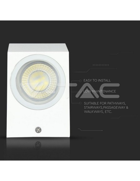 V-TAC VT-7651 7539 Portafaretto LED da Muro Quadrato GU10 (Max 35W) Colore Bianco IP44