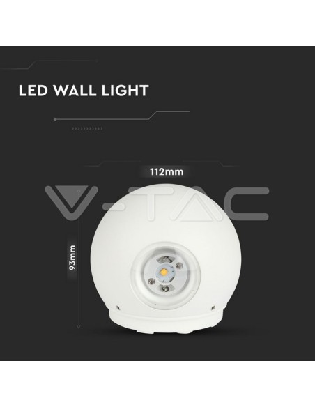 V-TAC VT-836 8305 Sphärische LED-Wandleuchte 6W Doppelter Lichtstrahl Grau 3000K IP65