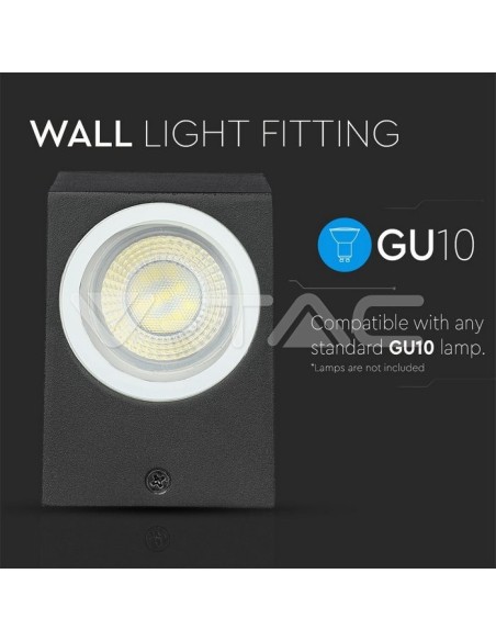 V-TAC VT-7651 7510 Square LED Wall Light Bulb GU10 (Max 35W) Colour Black IP44
