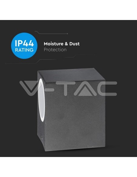 V-TAC VT-7651 7510 Square LED Wall Light Bulb GU10 (Max 35W) Colour Black IP44