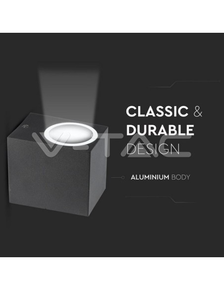 V-TAC VT-7651 7510 Square LED Wall Light Bulb GU10 (Max 35W) Colour Black IP44