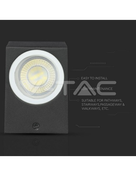 V-TAC VT-7651 7510 Quadratische LED-Wandleuchte GU10 (Max 35W) Farbe Schwarz IP44