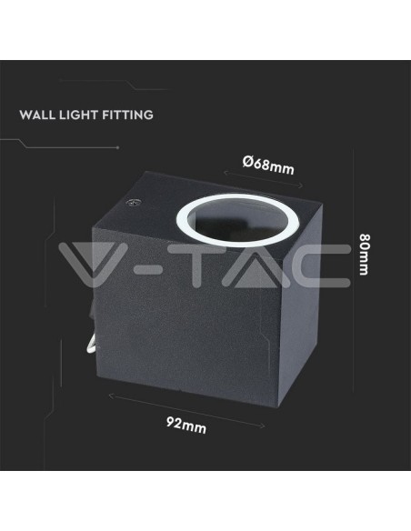 V-TAC VT-7651 7510 Lámpara LED cuadrada de pared GU10 (Max 35W) Color Negro IP44