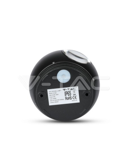V-TAC VT-836 8303 LED-Kugel-Wandleuchte 6W Doppelter Lichtstrahl Schwarz Farbe 3000K IP65