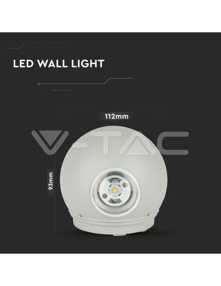 V-TAC VT-836 8302 Lámpara de pared esférica LED 6W Haz de luz doble 4000K Blanco IP65
