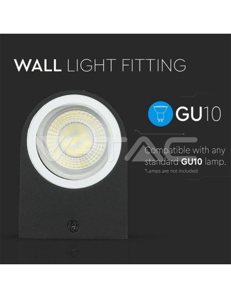V-TAC VT-7651 7508 Ampoule murale ronde à LED GU10 (Max 35W) Couleur Noir IP44