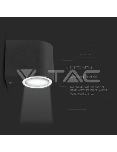 V-TAC VT-7651 7508 Round LED Wall Light Bulb GU10 (Max 35W) Colour Black IP44