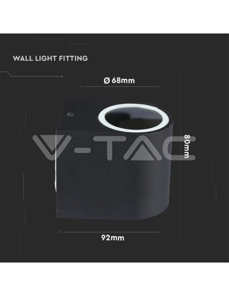 V-TAC VT-7651 7508 Runde LED-Wandleuchte GU10 (Max 35W) Farbe Schwarz IP44