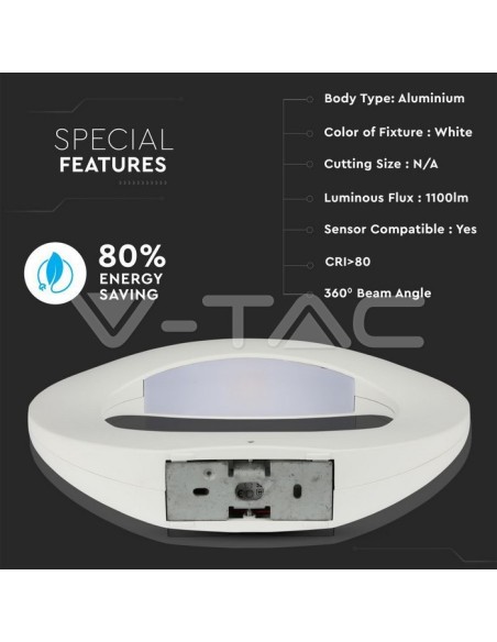 V-TAC VT-811 8307 Lámpara LED de pared redonda 10W Color blanco 3000K IP20