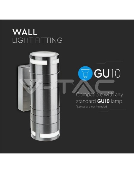 V-TAC VT-7632 7504 Portafaretto LED da Muro Rotondo 2 GU10 (Max 2*35W) Colore Grigio IP44