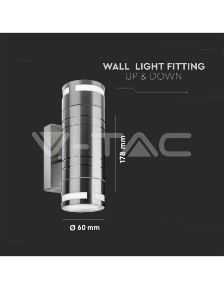 V-TAC VT-7632 7504 LED-Wandleuchte rund 2 GU10 (Max 2*35W) Farbe grau IP44