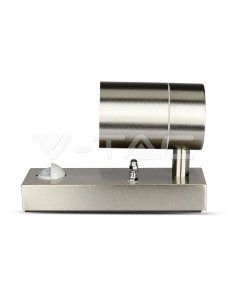 V-TAC VT-7621PIR 7502 Portafaretto LED da Muro GU10 (Max 35W) con Sensore PIR Colore Metallico IP44