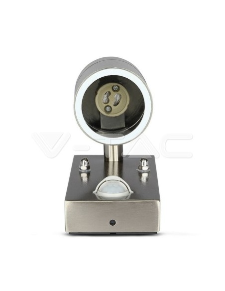 V-TAC VT-7621PIR 7502 Portafaretto LED da Muro GU10 (Max 35W) con Sensore PIR Colore Metallico IP44
