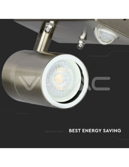 V-TAC VT-7621PIR 7502 Lámpara LED de pared GU10 (máx. 35W) con sensor PIR Color Metal IP44