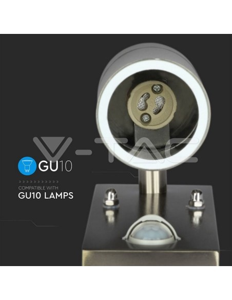 V-TAC VT-7621PIR 7502 Ampoule murale à LED GU10 (Max 35W) avec capteur PIR Couleur métal IP44