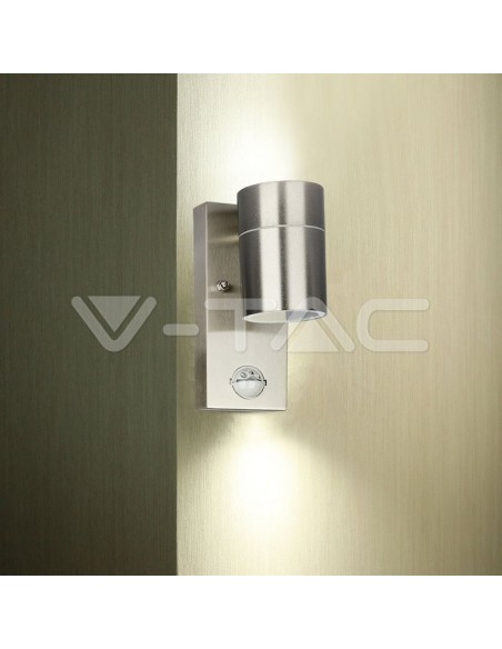 V-TAC VT-7621PIR 7502 Lámpara LED de pared GU10 (máx. 35W) con sensor PIR Color Metal IP44
