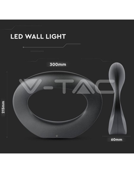 V-TAC VT-811 8309 LED Round Wall Lamp 10W Black Colour 3000K IP20