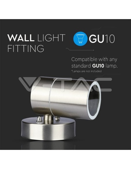 V-TAC VT-7621 7501 Portafaretto LED da Muro Rotondo GU10 (Max 35W) Colore Metallico IP44