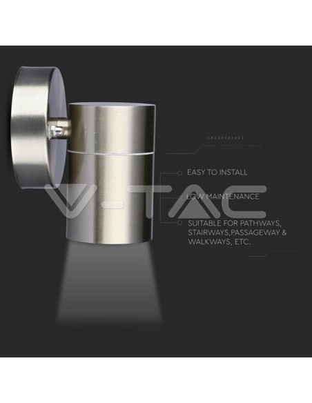 V-TAC VT-7621 7501 ronde LED wandlamp GU10 (Max 35W) metaalkleur IP44