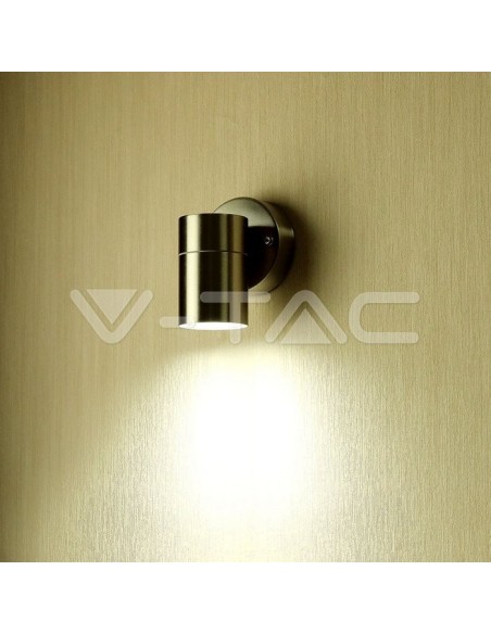 V-TAC VT-7621 7501 Portafaretto LED da Muro Rotondo GU10 (Max 35W) Colore Metallico IP44