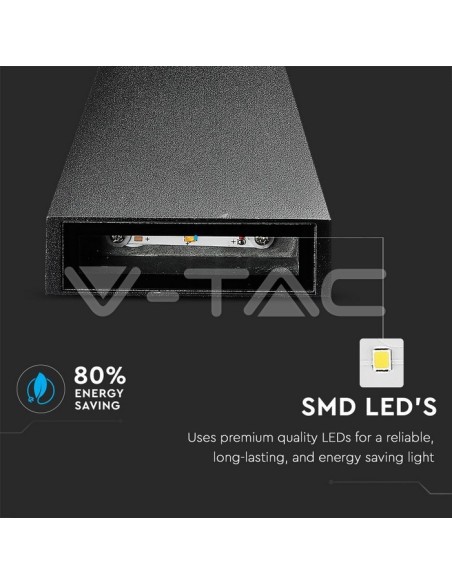 V-TAC VT-826 8298 LED Wandlamp 6W Dual Light Beam Zwart Kleur 4000K IP65