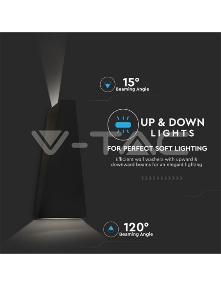 V-TAC VT-826 8298 LED Wandlamp 6W Dual Light Beam Zwart Kleur 4000K IP65