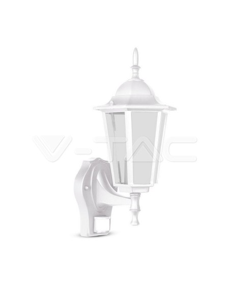 V-TAC VT-751 7071 LED-Laterne Wandleuchte mit E27-Fassung (Max 60W) mit Bewegungssensor Weiß IP44