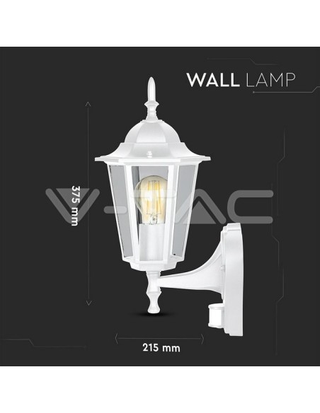 V-TAC VT-751 7071 LED Lantern Wall Light with E27 Lampholder (Max 60W) with Motion Sensor White IP44