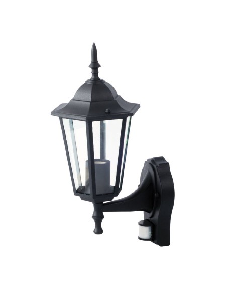 V-TAC VT-751 7070 Lampada LED da Muro a Lanterna con Portalampada E27 (Max 60W) con Sensore di Movimento Colore Nero IP44