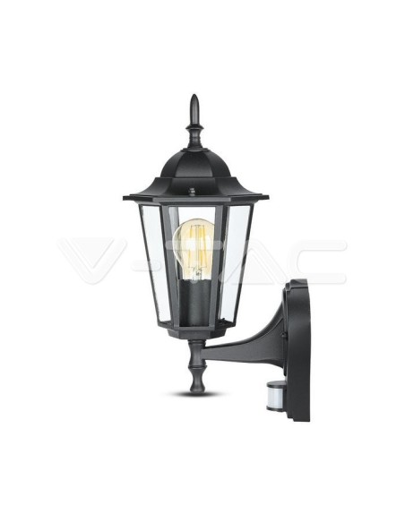 V-TAC VT-751 7070 Lanterne murale LED avec douille E27 (Max 60W) avec détecteur de mouvement Couleur noire IP44