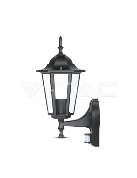 V-TAC VT-751 7070 LED Lantern Wall Light with E27 Lampholder (Max 60W) with Motion Sensor Black IP44