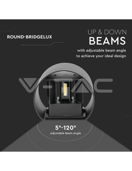 V-TAC VT-756 7081 Rounded LED Wall Lamp Double LED COB 6W Satin Black Colour Adjustable Light Beam 3000K IP65
