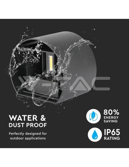 V-TAC VT-756 7081 Rounded LED Wall Lamp Double LED COB 6W Satin Black Colour Adjustable Light Beam 3000K IP65
