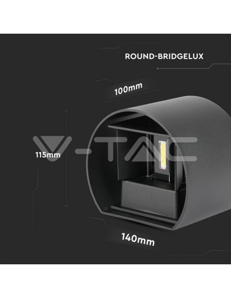 V-TAC VT-756 7081 Rounded LED Wall Lamp Double LED COB 6W Satin Black Colour Adjustable Light Beam 3000K IP65