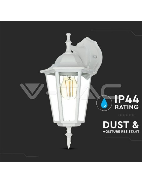 V-TAC VT-750 7069 LED-Laterne Wandleuchte mit E27-Fassung (Max 60W) nach unten gerichtet Fassung Weiß IP44