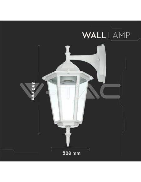 V-TAC VT-750 7069 Lampada LED da Muro a Lanterna con Portalampada E27 (Max 60W) Attacco verso il basso Colore Bianco IP44