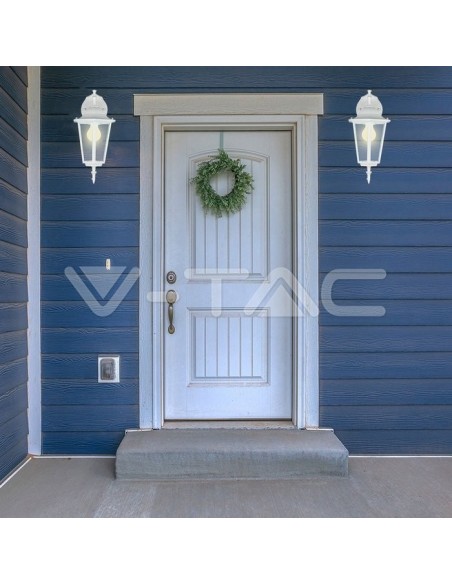 V-TAC VT-750 7069 LED Lantern Wall Lamp with E27 Lampholder (Max 60W) Downward Lampholder White IP44