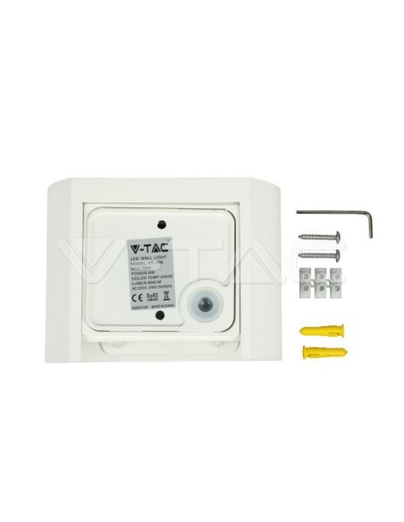 V-TAC VT-756 7082 Lámpara de pared LED redondeada Doble LED COB 6W Color blanco satinado Haz de luz ajustable 3000K IP65