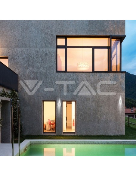 V-TAC VT-756 7082 Lámpara de pared LED redondeada Doble LED COB 6W Color blanco satinado Haz de luz ajustable 3000K IP65