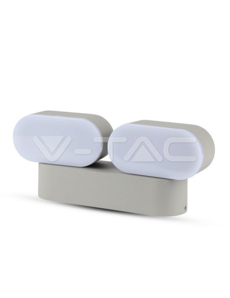 V-TAC VT-814 8294 Lampada LED da Muro Ovale 12W Colore Grigio con Doppia Testa Ruotabile 3000K IP65