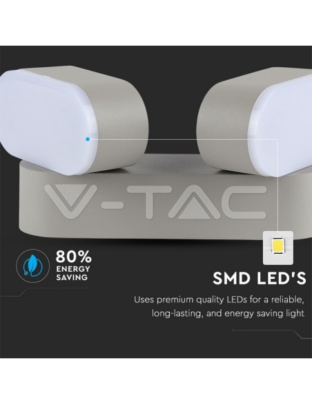 V-TAC VT-814 8294 12W Ovale LED Wandlamp Grijs met Dubbele Draaibare Kop 3000K IP65