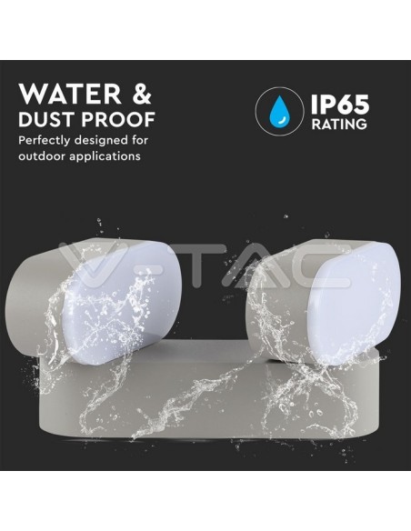 V-TAC VT-814 8294 12W Ovale LED Wandlamp Grijs met Dubbele Draaibare Kop 3000K IP65