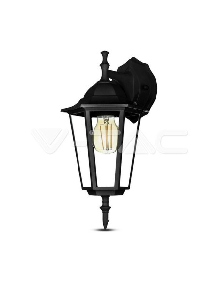 V-TAC VT-750 7068 Lanterne murale LED avec douille E27 (Max 60W) douille vers le bas Couleur Noir IP44